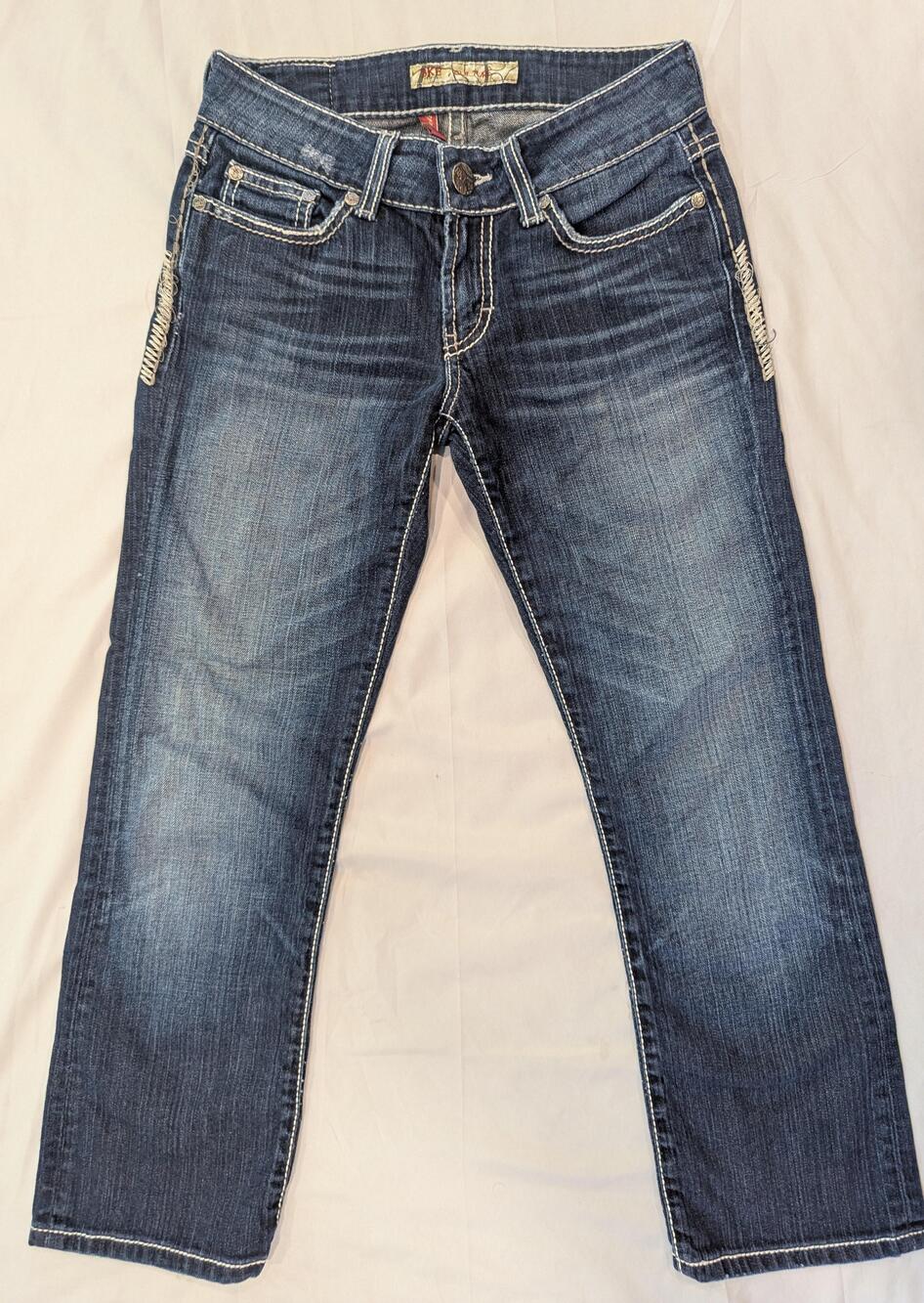 BKE Jeans Womens 25 Blue Med Wash Low Rise Bootcut Stretch Embroidered Denim